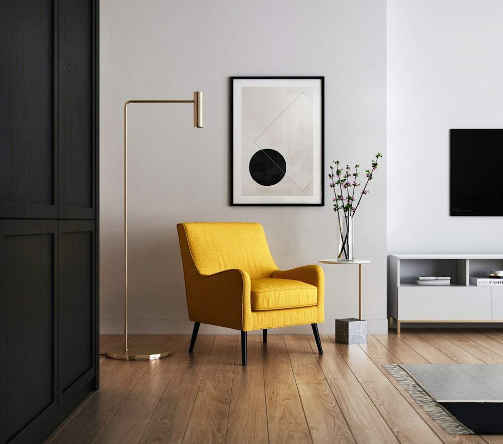Elegant yellow armchair in a bright modern interior