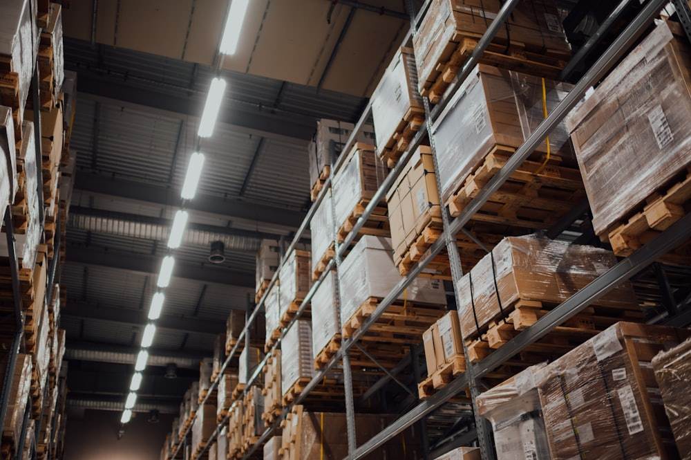 Palletized freight staged in a distribution warehouse